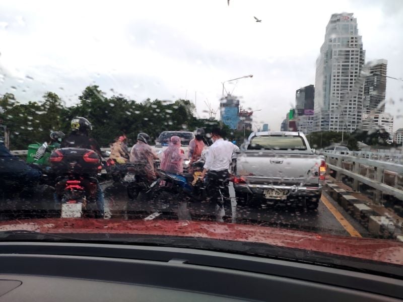 road accident in Thailand during a rainy season