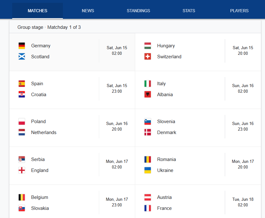 google euro 2024 shows upcoming matches